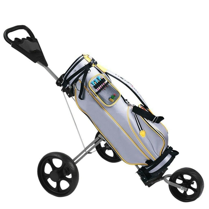 Premium Golf Bag Walking Push Cart 3 Wheeler Foldable