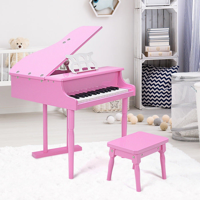 Premium Kids Play Wooden Grand Piano 30-Key with Bench