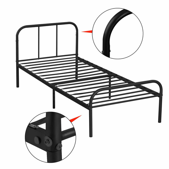 Premium Metal Bed Frame Twin Size Black Headboard Platform Mattress