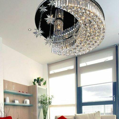 Premium Modern Crystal LED Moon Star Light Ceiling Lamp Chandelier Lighting K9