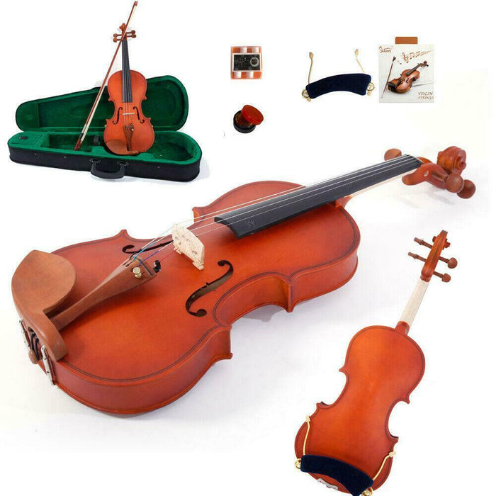 Premium Natural Maple Wood Acoustic Violin Fiddle with Case Bow Rosin Tuner