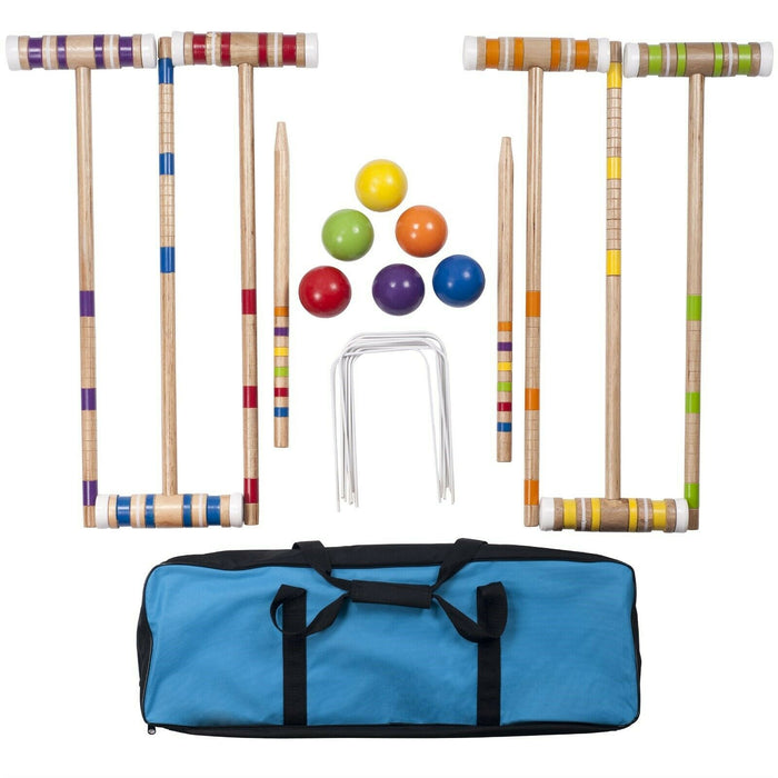 Premium Outdoor Backyard Colorful Complete Croquet Set with Bag