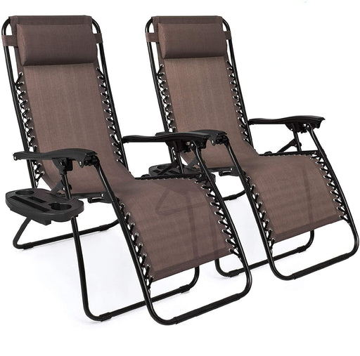 Premium Patio Lounge Chair Zero Gravity Set of 2 Tanning Chair for Outdoors - primeply