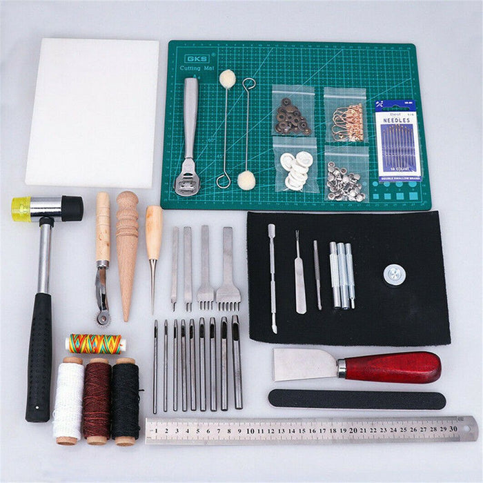 Premium Retro Leather Craft Tools Kit Stitching Sewing Beveler Kit 44pc