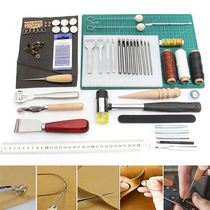 Premium Retro Leather Craft Tools Kit Stitching Sewing Beveler Kit 44pc