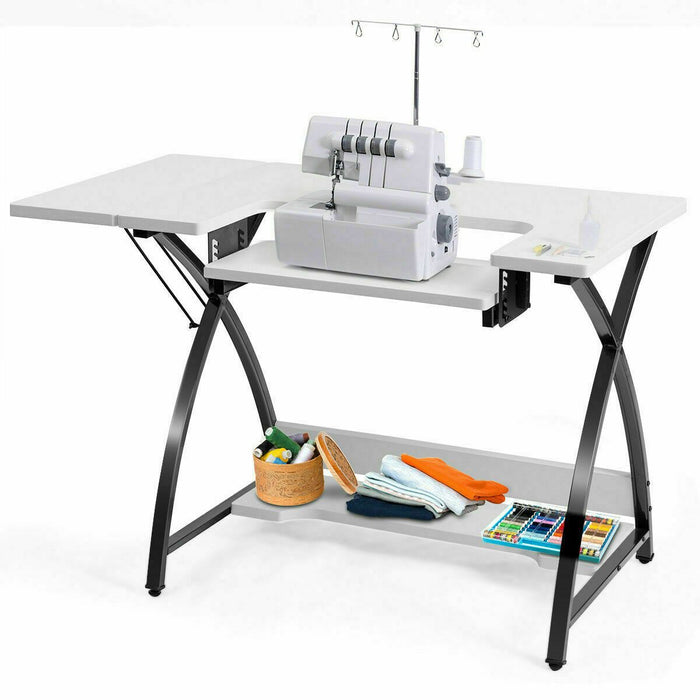 Premium Sewing Craft Table Computer Desk with Adjustable Platform Folding Side Shelf