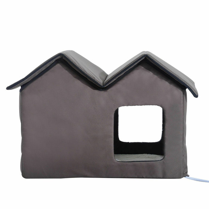 Premium Warm Brown Outdoor Electric Heated Kitty Cat House Bed