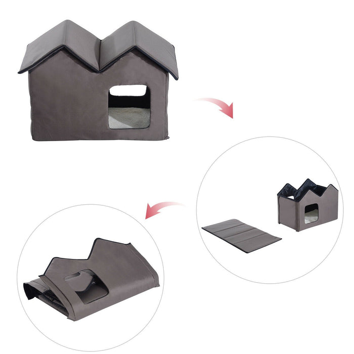 Premium Warm Brown Outdoor Electric Heated Kitty Cat House Bed