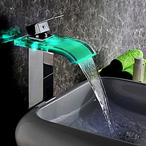 Premium Waterfall Bathroom Faucet Modern Sink LED Vessel