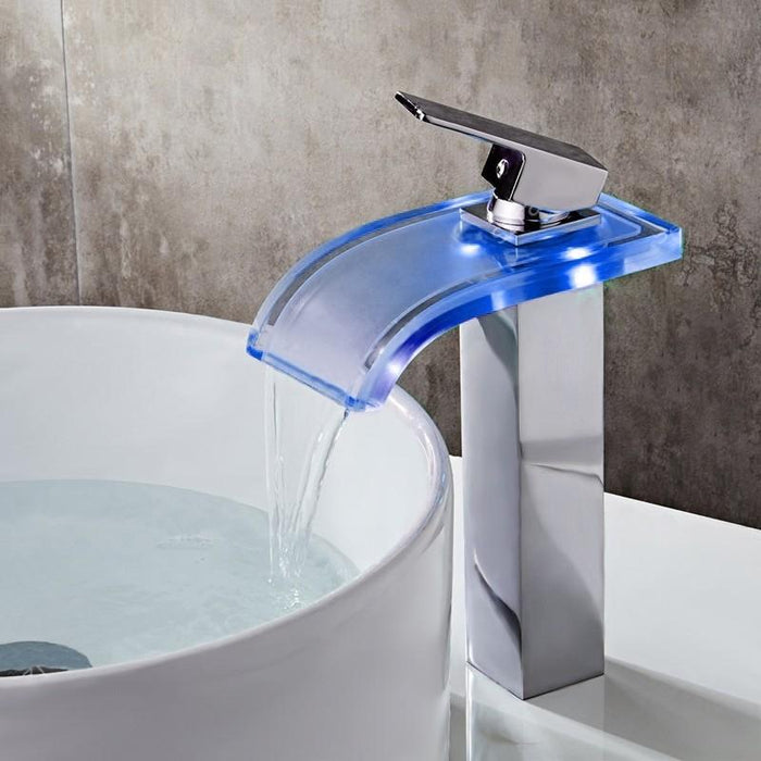Premium Waterfall Bathroom Faucet Modern Sink LED Vessel