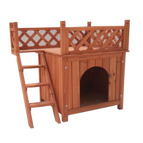 Premium Wooden Dog Kennel with Side Steps and Balcony