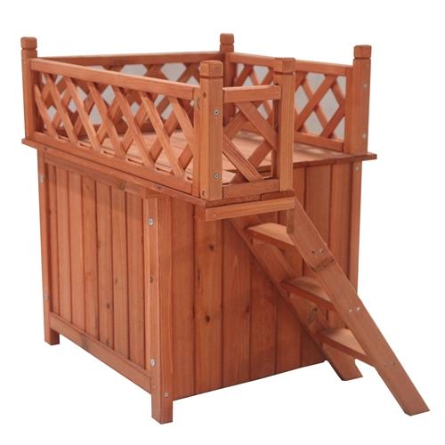 Premium Wooden Dog Kennel with Side Steps and Balcony