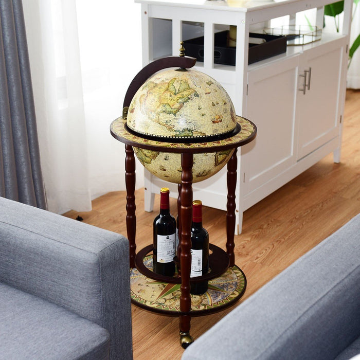 Premium Wooden Globe Liquor Bottle Wine Rack with Wheels
