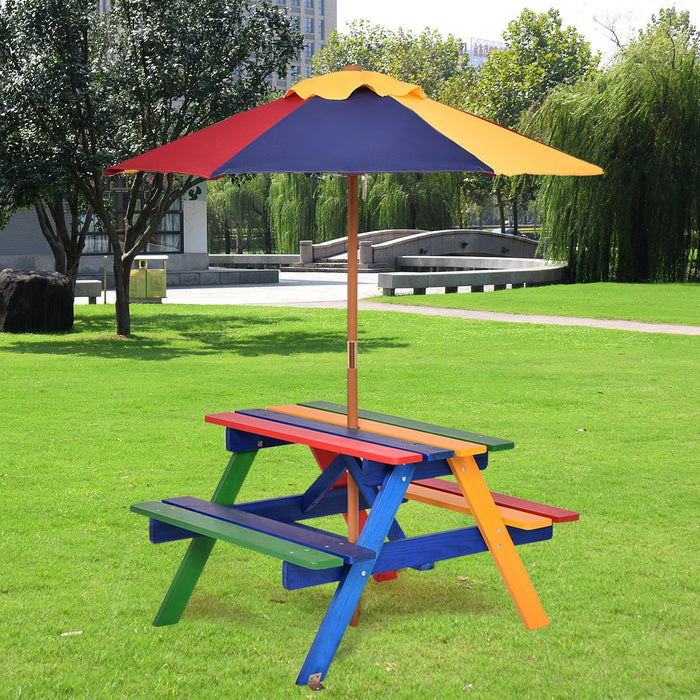 Kids Picnic Table Umbrella Garden Yard Folding Children Bench Outdoor