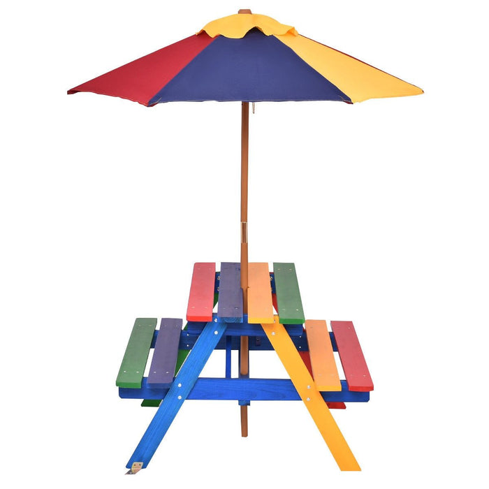Kids Picnic Table Umbrella Garden Yard Folding Children Bench Outdoor