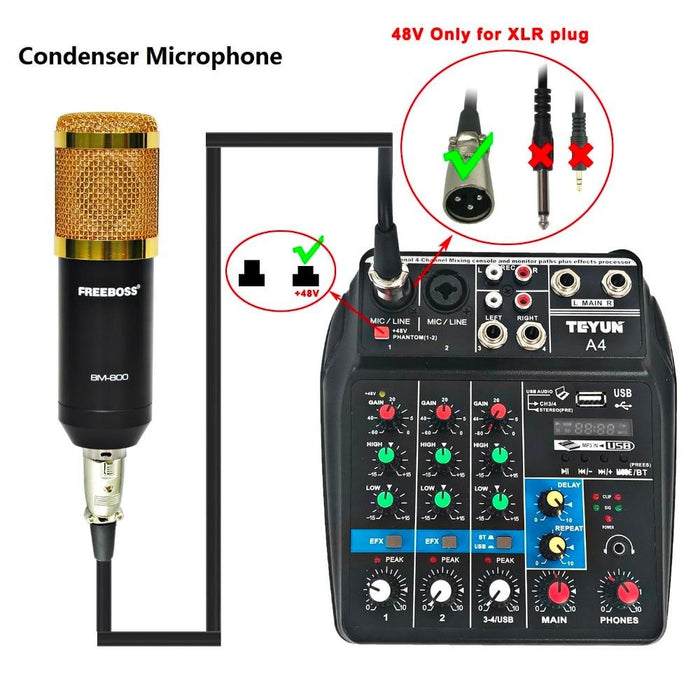 Small Audio Sound Digital Microphone Mixer 48V