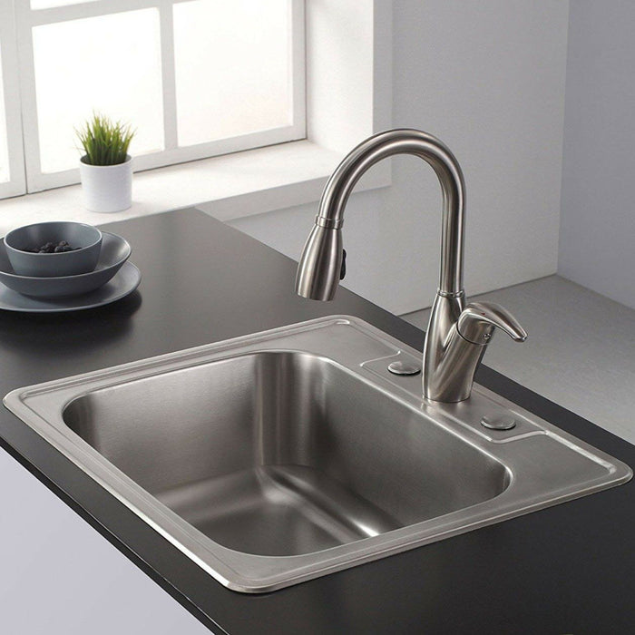 Single Bowl Stainless Steel Drop In Overmount Kitchen Sink