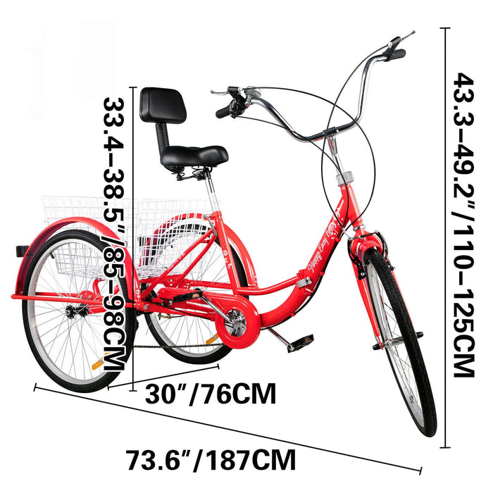 Folding Adult Three Wheel Tricycle Bike With Basket 26"