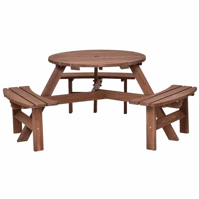 Premium Large Wooden Round Outdoor Patio Picnic Table