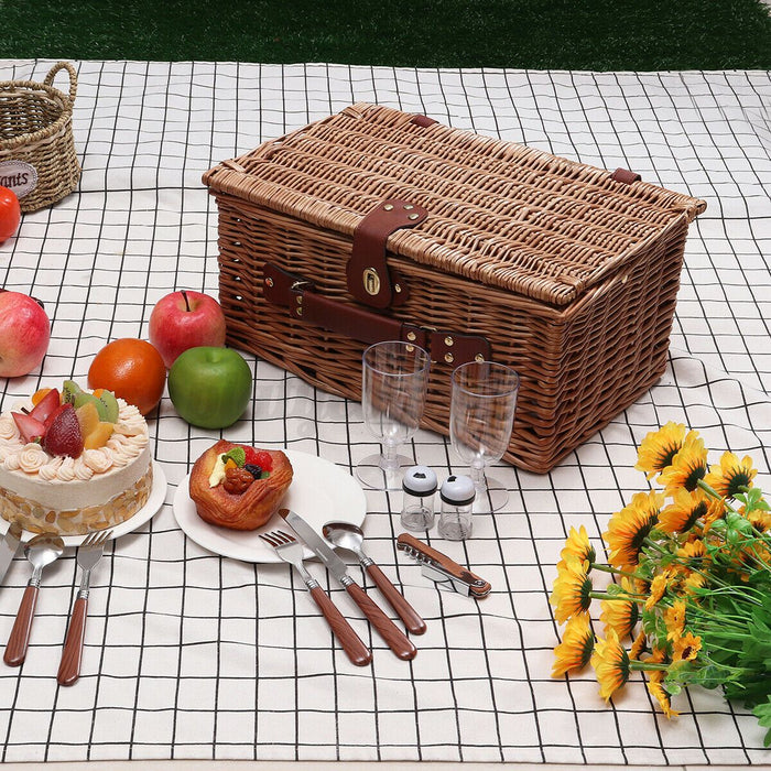 Large Insulated Wicker Picnic Basket Set