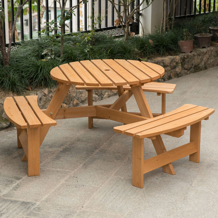 Spacious Outdoor Wooden Round Patio Picnic Table Bench