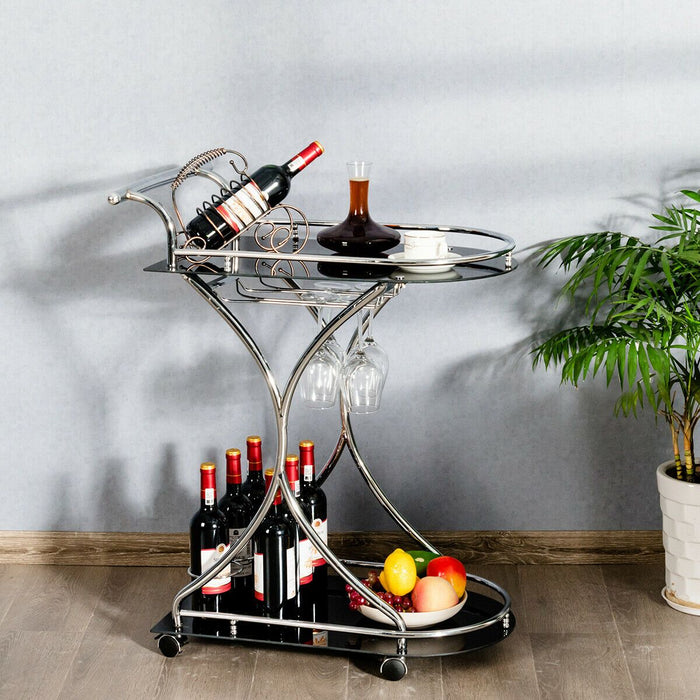 Modern Kitchen Bar Wine Serving Trolley Cart On Wheels