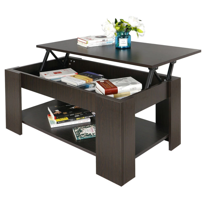 Large Wooden Solid Pop Up Lifting Top Storage Coffee Table