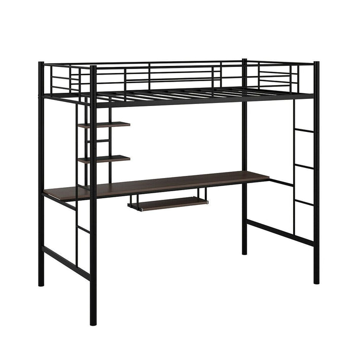 Large Twin Adult Metal Loft Bed Frame With Storage And Desk