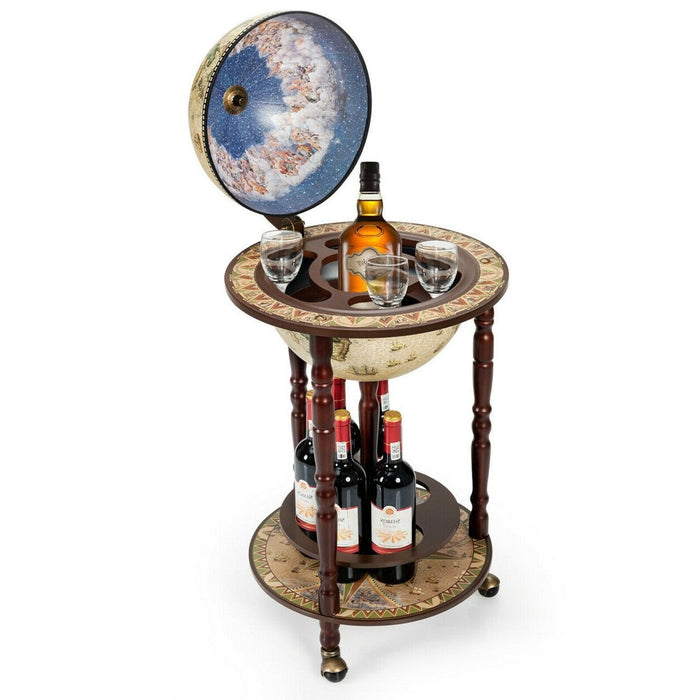 Premium Freestanding Vintage Globe Wine Bar Stand Cart