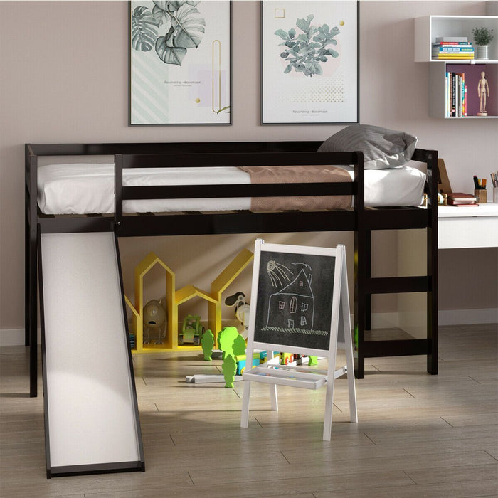 Heavy Duty Twin Sized Wood Kids Loft Bed With Slide