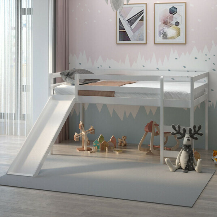 Heavy Duty Twin Sized Wood Kids Loft Bed With Slide