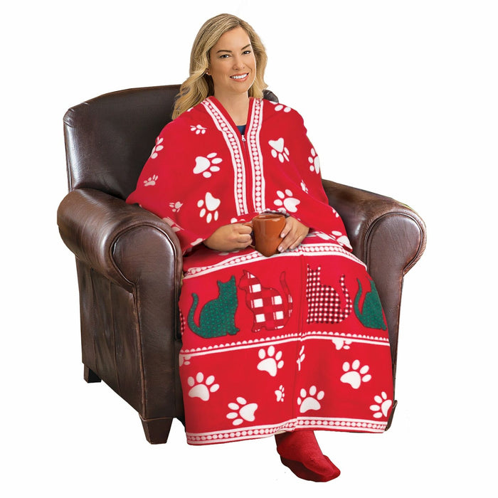 Holiday Themed Wearable Full  Zippered Sleeved Blanket