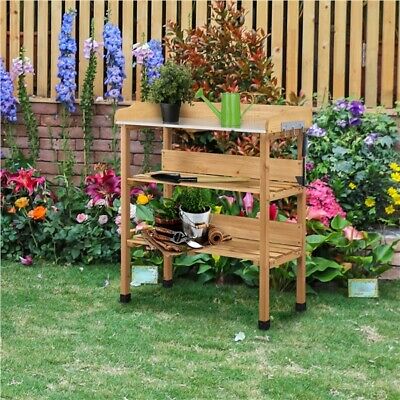Outdoor Garden Wooden Potting Workbench Table Station