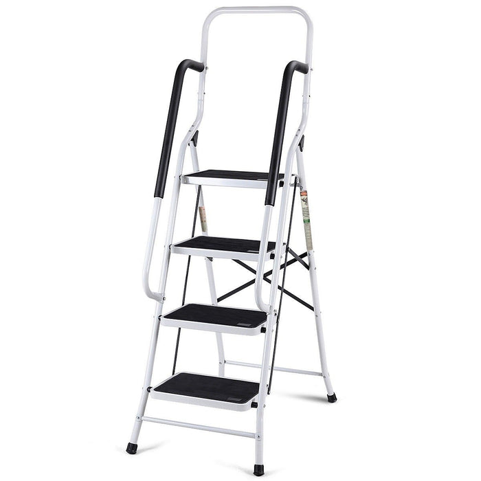 Safety 4 Step Folding Stool Ladder with Nonslip Handrails
