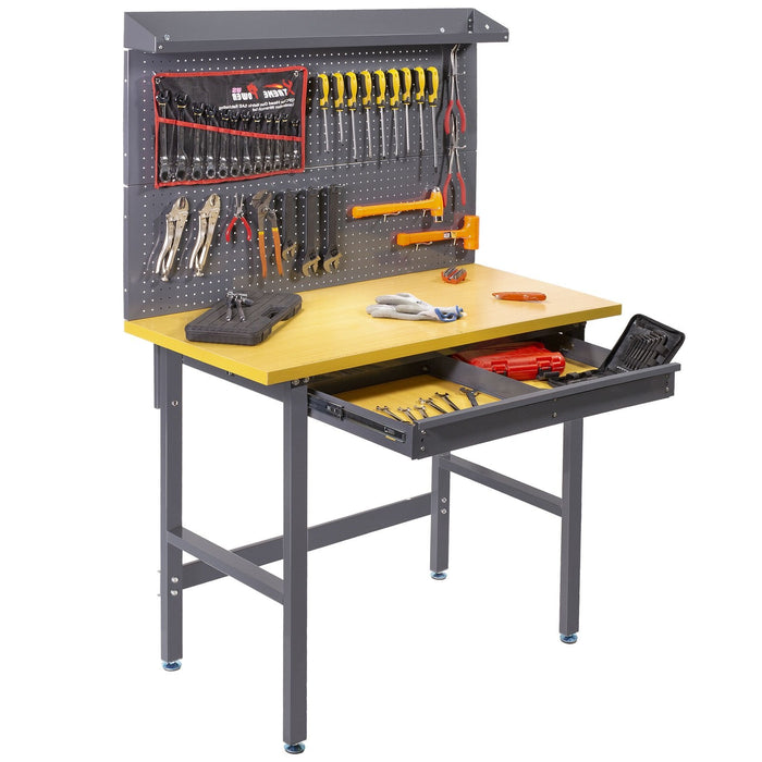 Steel Frame Work Bench Tool Storage Tool Workshop Table w/ Drawer