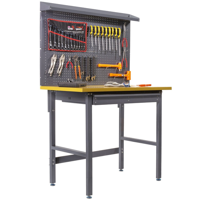 Steel Frame Work Bench Tool Storage Tool Workshop Table w/ Drawer