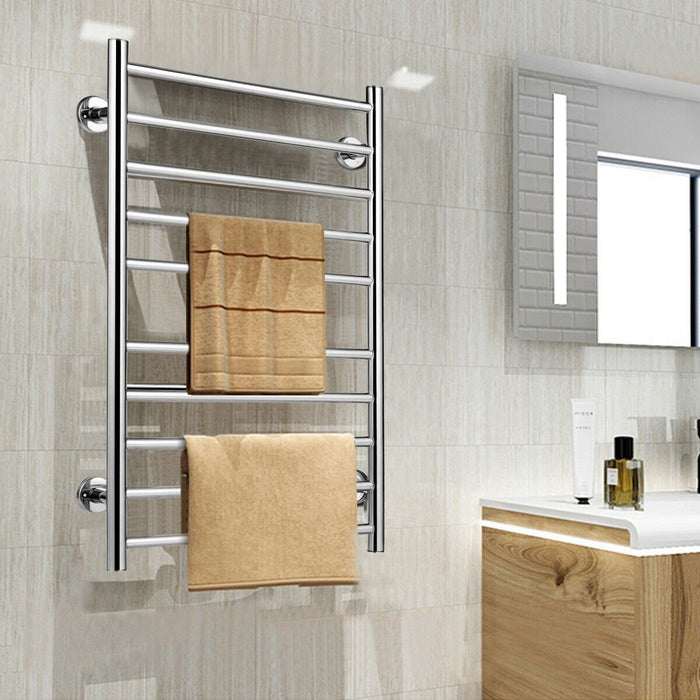 Electric Towel Warmer 10-Bar Heated Dryer Rack Freestanding Wall Mount Bar