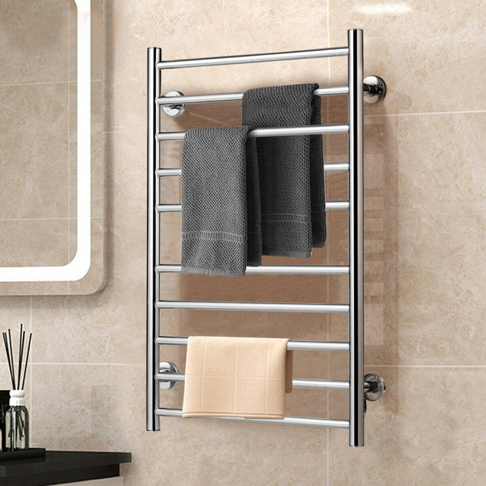 Electric Towel Warmer 10-Bar Heated Dryer Rack Freestanding Wall Mount Bar