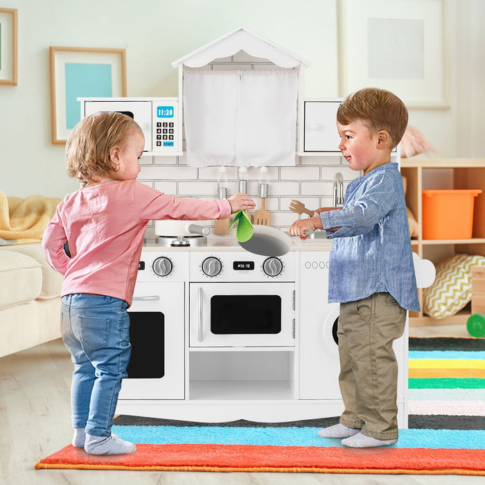 Large White Kids Pretend Toy Kitchen Play Set
