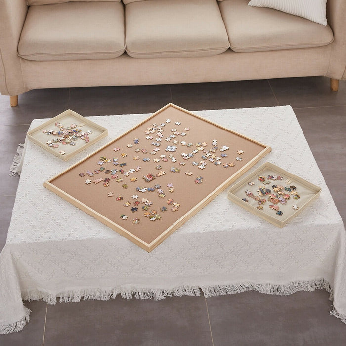 Wooden Jigsaw Puzzle Board Table with Drawers