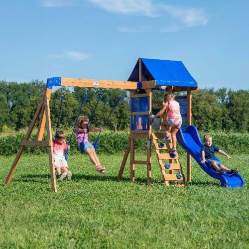 Wooden Outdoor Kids Swing Set Fun Play Children Toddler Playground Set